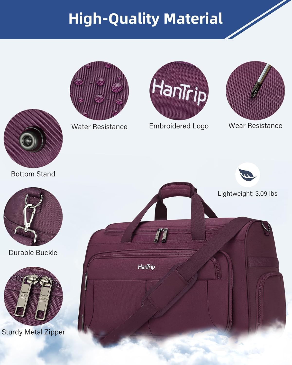 Carry on Duffel Bag Foldable Duffle Bags for Travel, Under Seat Personal Item Bags for Airplanes, Weekender Overnight Mens Travel Tote Bag for Women Softside Carry on Luggage (Caribbean Blue)