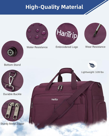 Carry on Duffel Bag Foldable Duffle Bags for Travel, Under Seat Personal Item Bags for Airplanes, Weekender Overnight Mens Travel Tote Bag for Women Softside Carry on Luggage (Caribbean Blue)