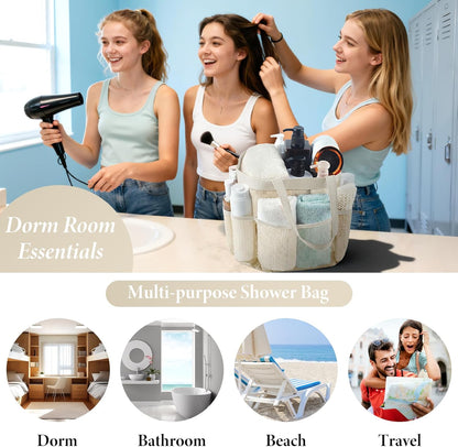 Mesh Shower Caddy Portable, Quick Dry Hanging Shower Tote Bag for College Dorm Room Essentials, Large Capacity Shower Caddy Dorm for Bathroom Gym Swimming