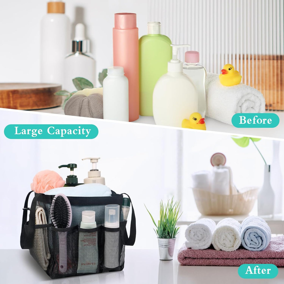 Mesh Shower Caddy Portable, Quick Dry Hanging Shower Tote Bag for College Dorm Room Essentials, Large Capacity Shower Caddy Dorm for Bathroom Gym Swimming