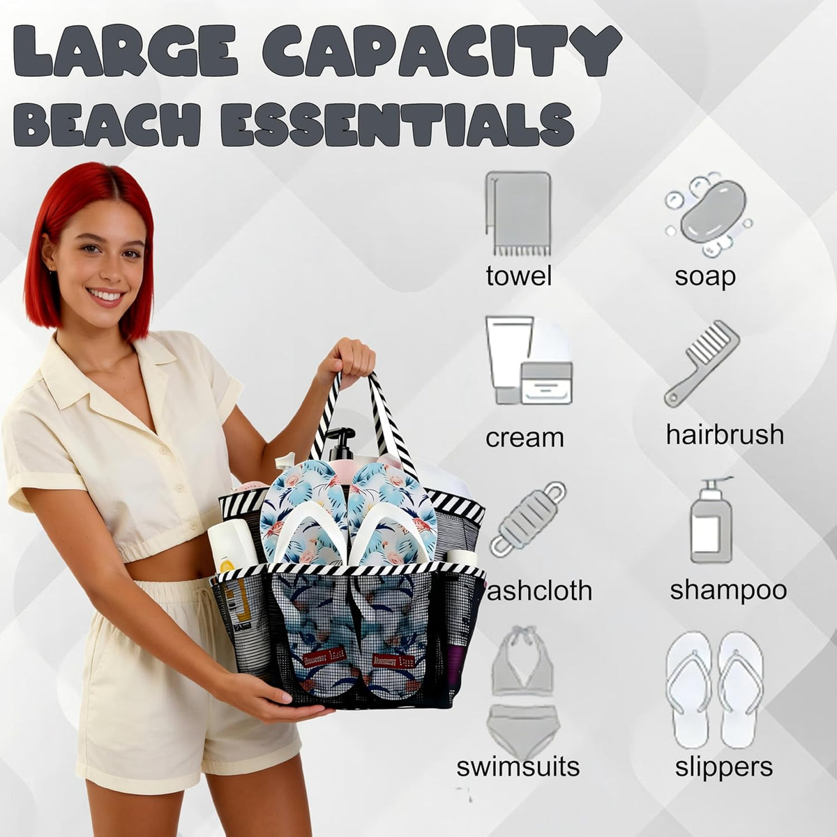 Mesh Shower Caddy Portable, Quick Dry Hanging Shower Tote Bag for College Dorm Room Essentials, Large Capacity Shower Caddy Dorm for Bathroom Gym Swimming