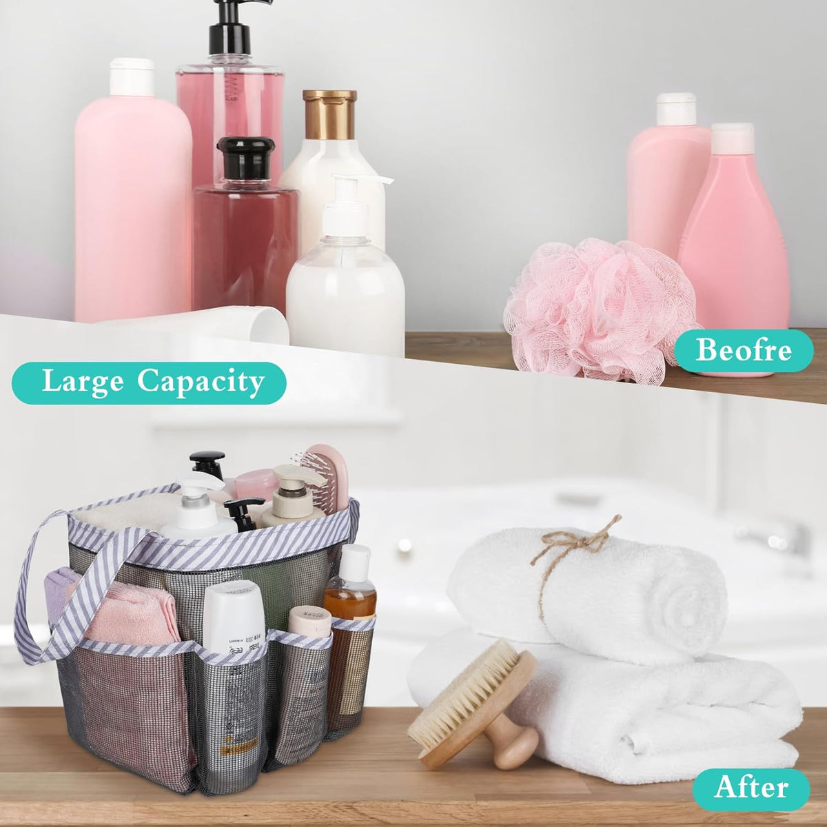 Mesh Shower Caddy Portable, Quick Dry Hanging Shower Tote Bag for College Dorm Room Essentials, Large Capacity Shower Caddy Dorm for Bathroom Gym Swimming