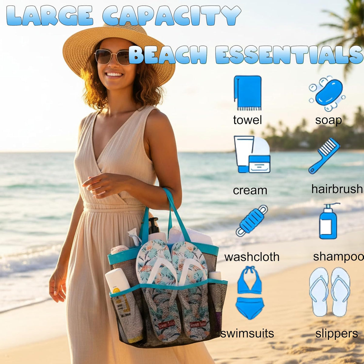 Mesh Shower Caddy Portable, Quick Dry Hanging Shower Tote Bag for College Dorm Room Essentials, Large Capacity Shower Caddy Dorm for Bathroom Gym Swimming