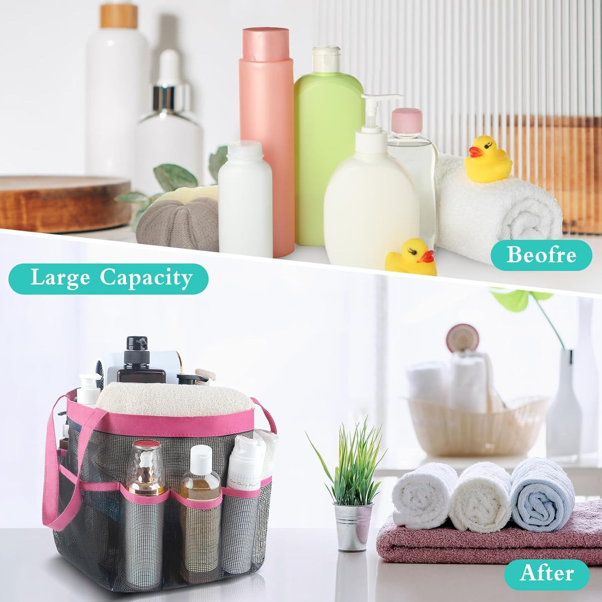 Mesh Shower Caddy Portable, Quick Dry Hanging Shower Tote Bag for College Dorm Room Essentials, Large Capacity Shower Caddy Dorm for Bathroom Gym Swimming
