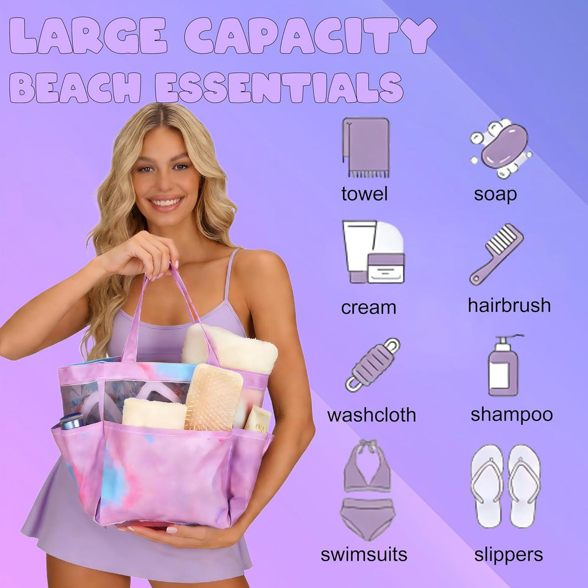 Mesh Shower Caddy Portable, Quick Dry Hanging Shower Tote Bag for College Dorm Room Essentials, Large Capacity Shower Caddy Dorm for Bathroom Gym Swimming