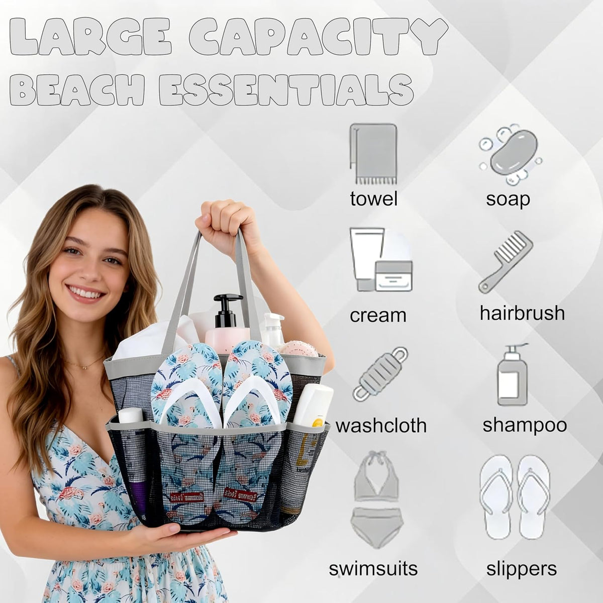 Mesh Shower Caddy Portable, Quick Dry Hanging Shower Tote Bag for College Dorm Room Essentials, Large Capacity Shower Caddy Dorm for Bathroom Gym Swimming