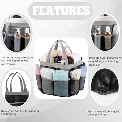 Mesh Shower Caddy Portable, Quick Dry Hanging Shower Tote Bag for College Dorm Room Essentials, Large Capacity Shower Caddy Dorm for Bathroom Gym Swimming