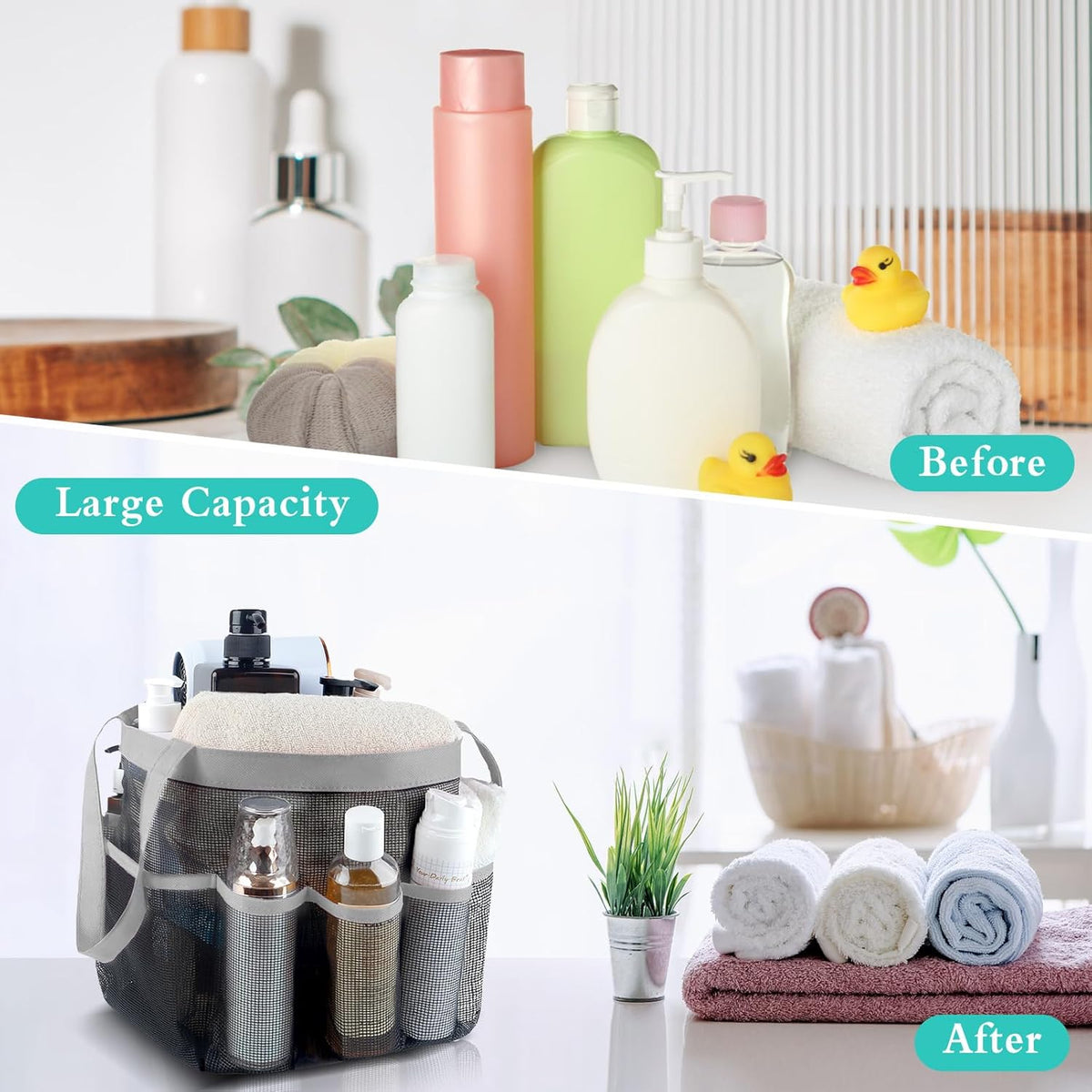 Mesh Shower Caddy Portable, Quick Dry Hanging Shower Tote Bag for College Dorm Room Essentials, Large Capacity Shower Caddy Dorm for Bathroom Gym Swimming