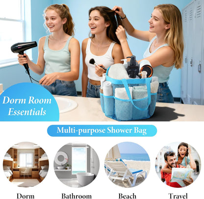 Mesh Shower Caddy Portable, Quick Dry Hanging Shower Tote Bag for College Dorm Room Essentials, Large Capacity Shower Caddy Dorm for Bathroom Gym Swimming