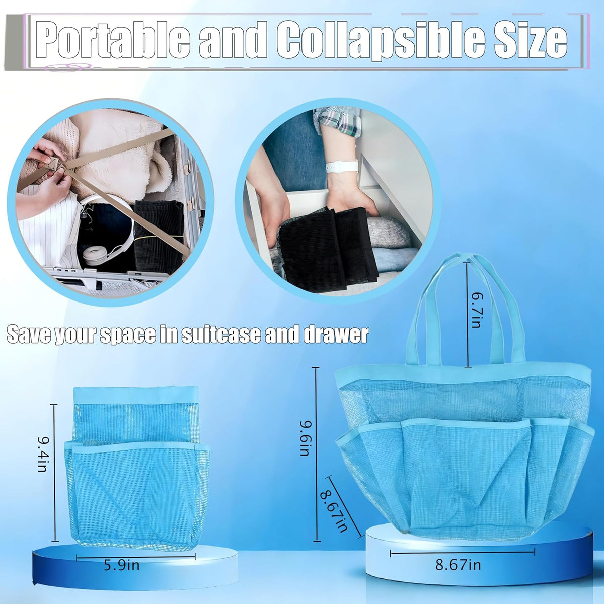Mesh Shower Caddy Portable, Quick Dry Hanging Shower Tote Bag for College Dorm Room Essentials, Large Capacity Shower Caddy Dorm for Bathroom Gym Swimming