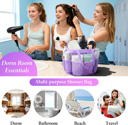 Mesh Shower Caddy Portable, Quick Dry Hanging Shower Tote Bag for College Dorm Room Essentials, Large Capacity Shower Caddy Dorm for Bathroom Gym Swimming