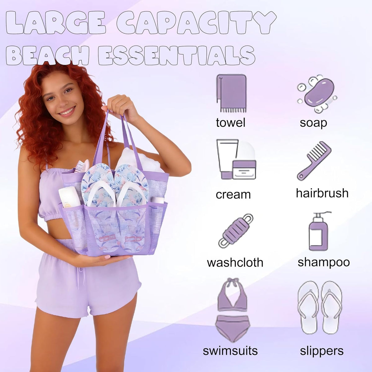 Mesh Shower Caddy Portable, Quick Dry Hanging Shower Tote Bag for College Dorm Room Essentials, Large Capacity Shower Caddy Dorm for Bathroom Gym Swimming