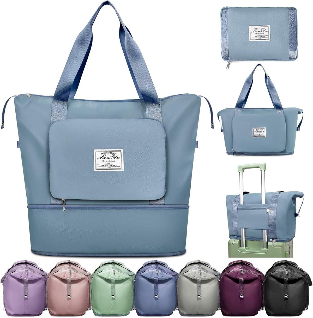 Large Capacity Folding Travel Bag,Expansion Travel Duffel Bag with Dry and Wet Separation Portable Travel Duffel Bag