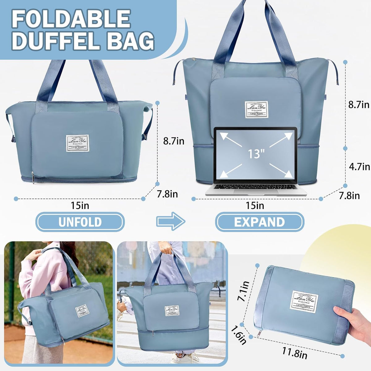 Large Capacity Folding Travel Bag,Expansion Travel Duffel Bag with Dry and Wet Separation Portable Travel Duffel Bag
