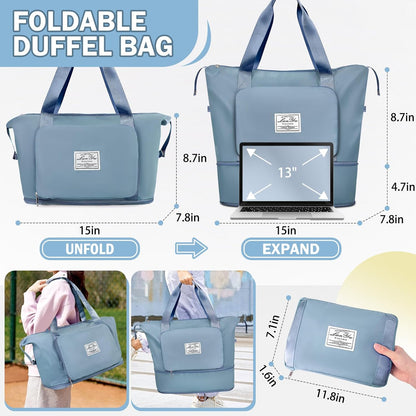 Large Capacity Folding Travel Bag,Expansion Travel Duffel Bag with Dry and Wet Separation Portable Travel Duffel Bag