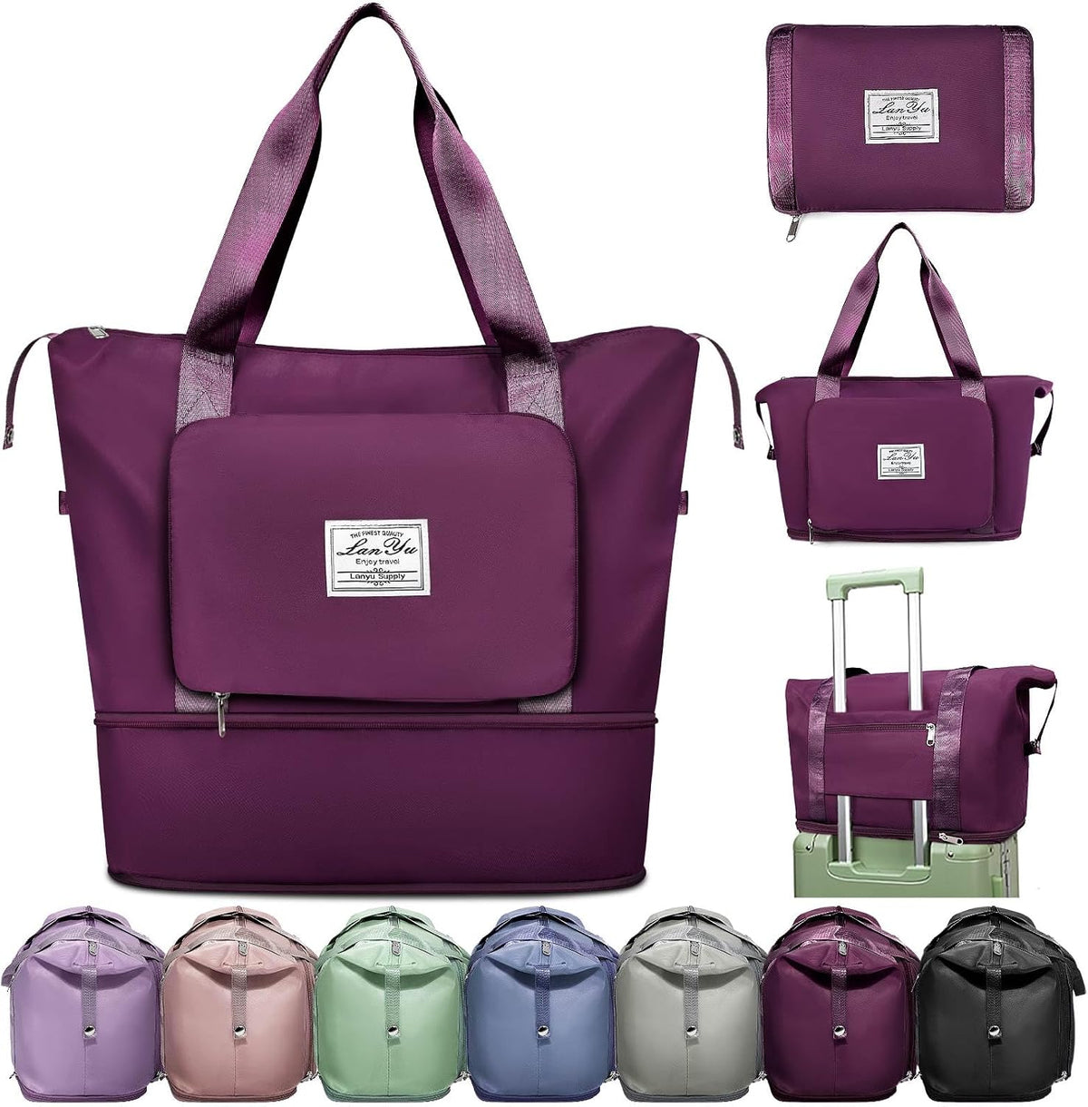 Large Capacity Folding Travel Bag,Expansion Travel Duffel Bag with Dry and Wet Separation Portable Travel Duffel Bag