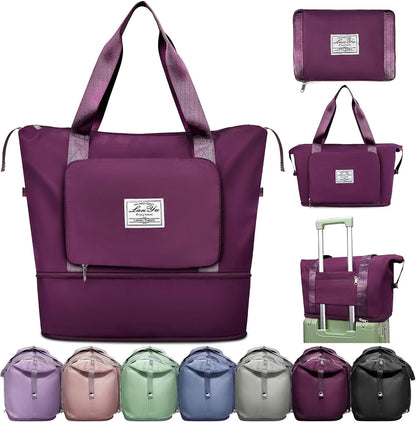 Large Capacity Folding Travel Bag,Expansion Travel Duffel Bag with Dry and Wet Separation Portable Travel Duffel Bag
