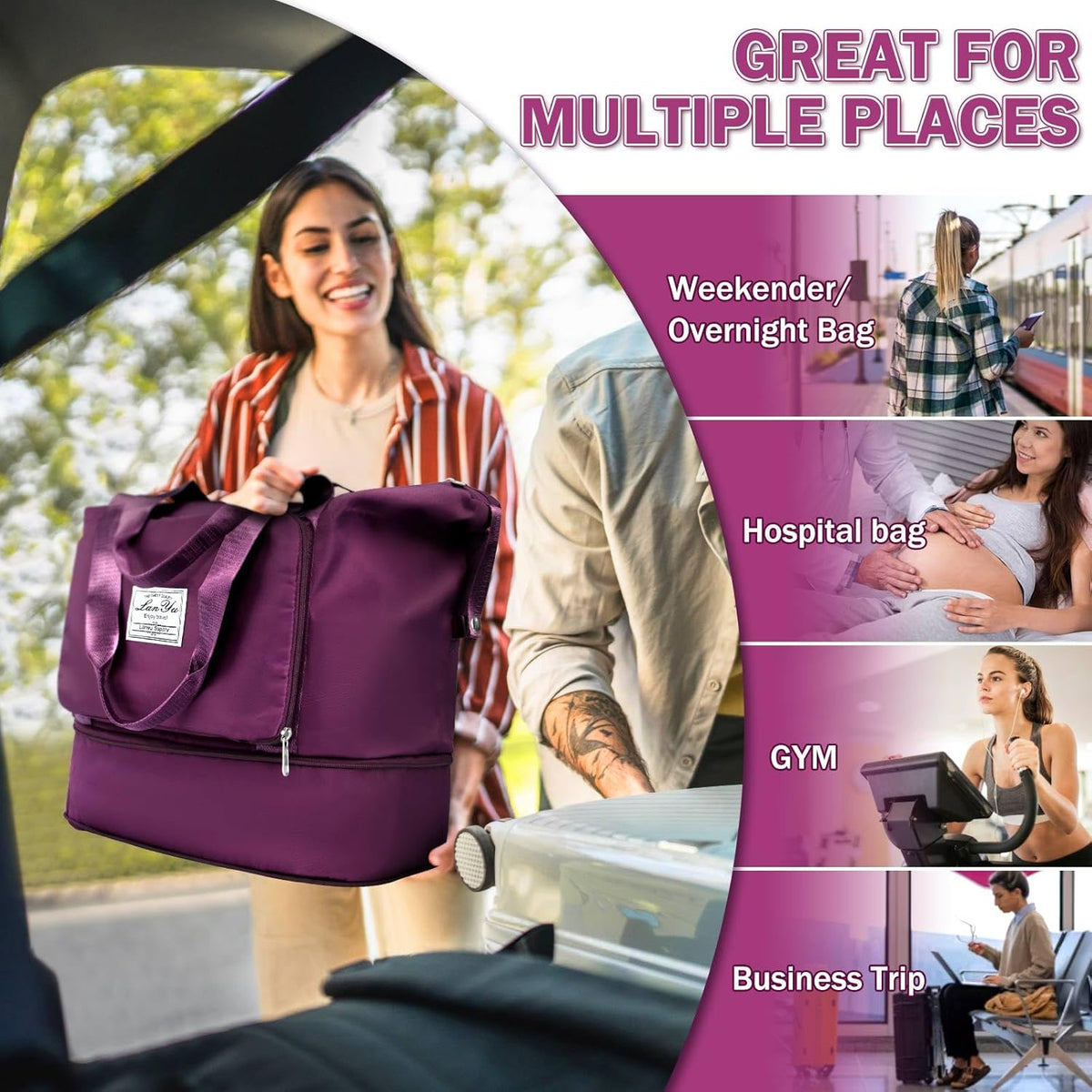 Large Capacity Folding Travel Bag,Expansion Travel Duffel Bag with Dry and Wet Separation Portable Travel Duffel Bag