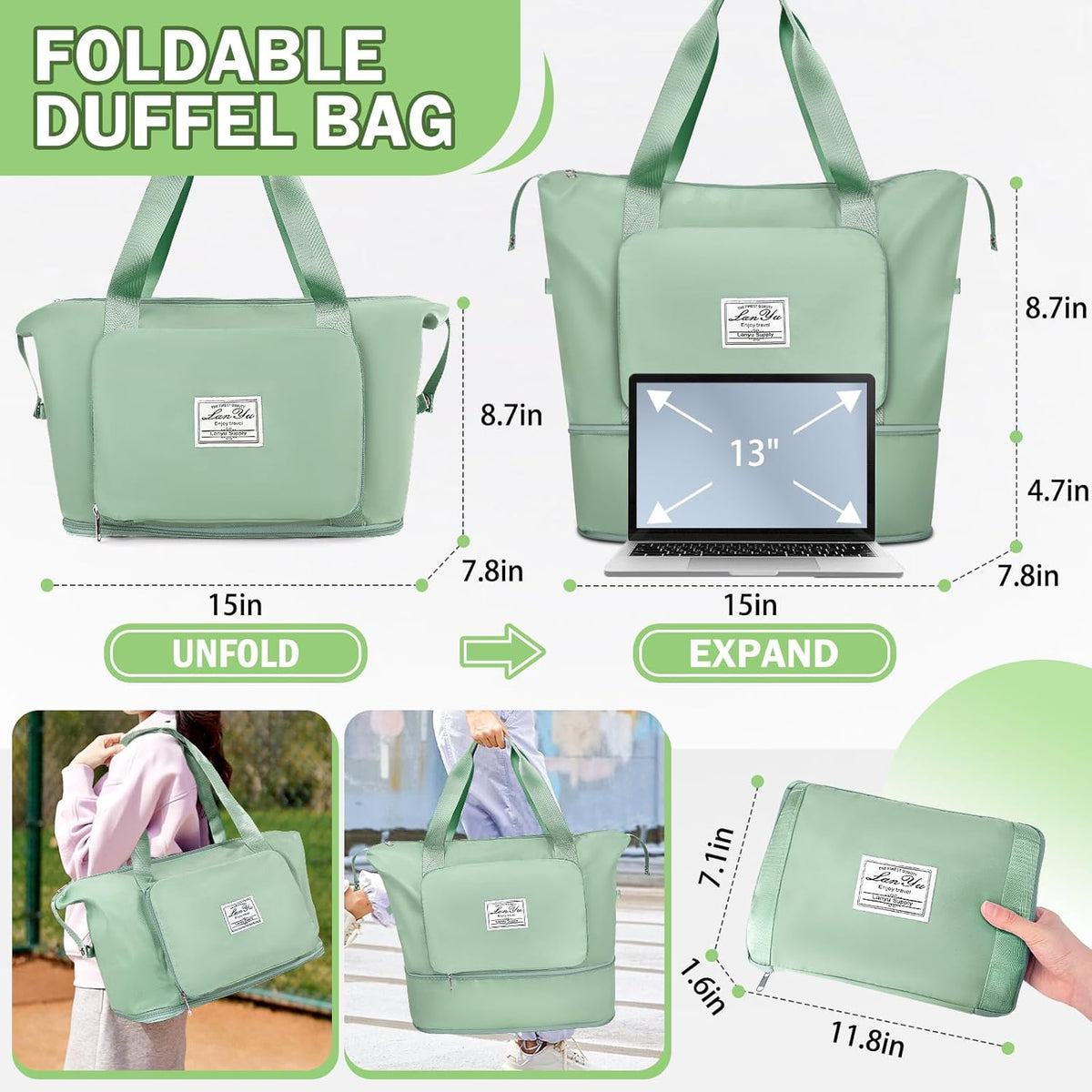 Large Capacity Folding Travel Bag,Expansion Travel Duffel Bag with Dry and Wet Separation Portable Travel Duffel Bag
