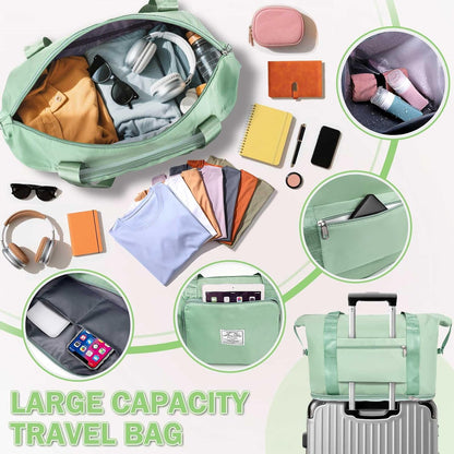 Large Capacity Folding Travel Bag,Expansion Travel Duffel Bag with Dry and Wet Separation Portable Travel Duffel Bag