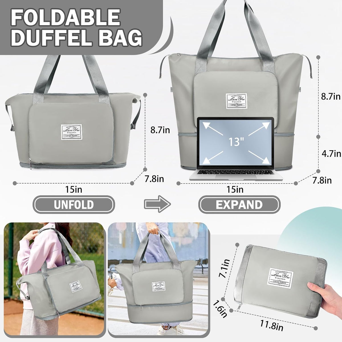 Large Capacity Folding Travel Bag,Expansion Travel Duffel Bag with Dry and Wet Separation Portable Travel Duffel Bag