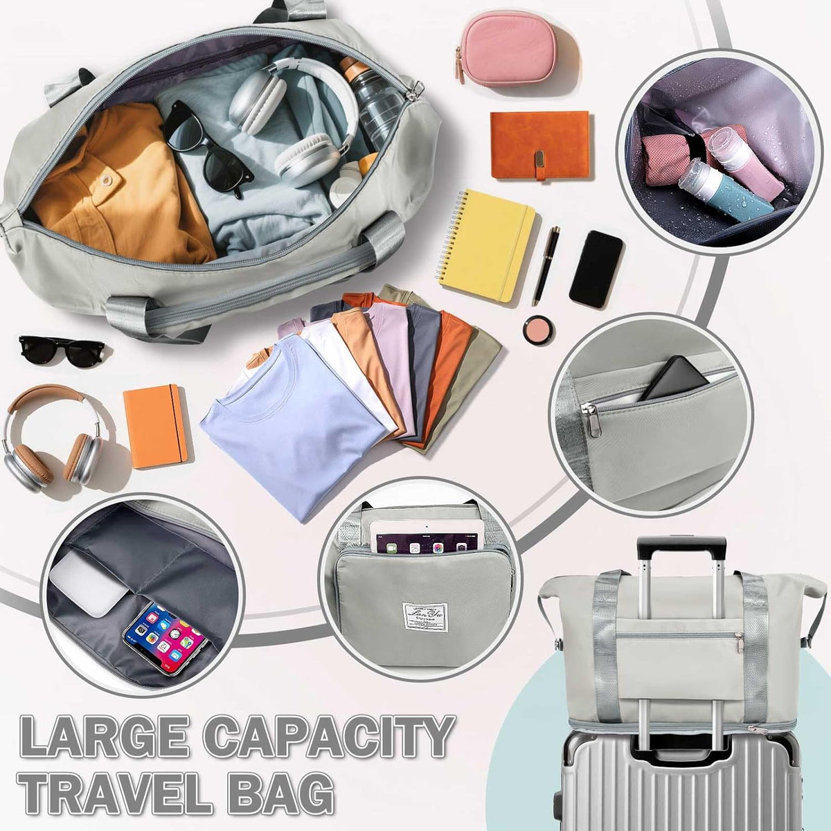 Large Capacity Folding Travel Bag,Expansion Travel Duffel Bag with Dry and Wet Separation Portable Travel Duffel Bag
