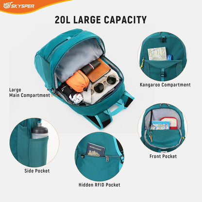 Small Hiking Backpack for Men Women 20L RFID Packable Daypack Ultralight Foldable Back Pack Lightweight Collapsible Travel Day Pack