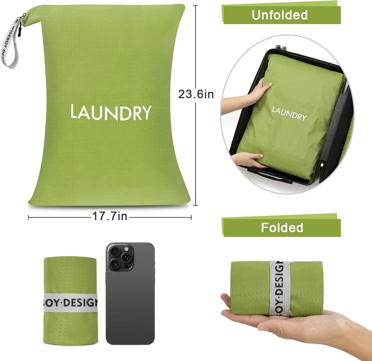 2 Pack Travel Laundry Bags for Dirty Clothes, Water-Resistant Nylon Wet Dry Bag with Zipper, Odor-Proof Washable Pouch for Gym, Swimming, College Dorm & Suitcase Organization