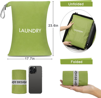2 Pack Travel Laundry Bags for Dirty Clothes, Water-Resistant Nylon Wet Dry Bag with Zipper, Odor-Proof Washable Pouch for Gym, Swimming, College Dorm & Suitcase Organization