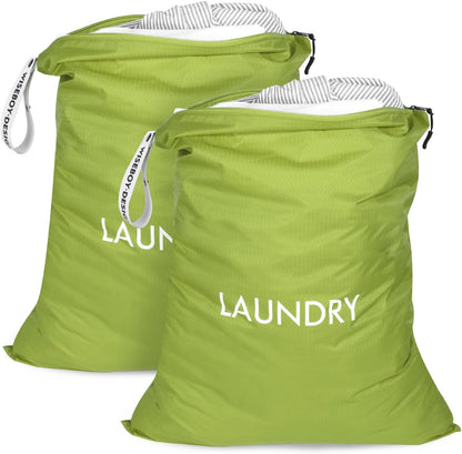 2 Pack Travel Laundry Bags for Dirty Clothes, Water-Resistant Nylon Wet Dry Bag with Zipper, Odor-Proof Washable Pouch for Gym, Swimming, College Dorm & Suitcase Organization