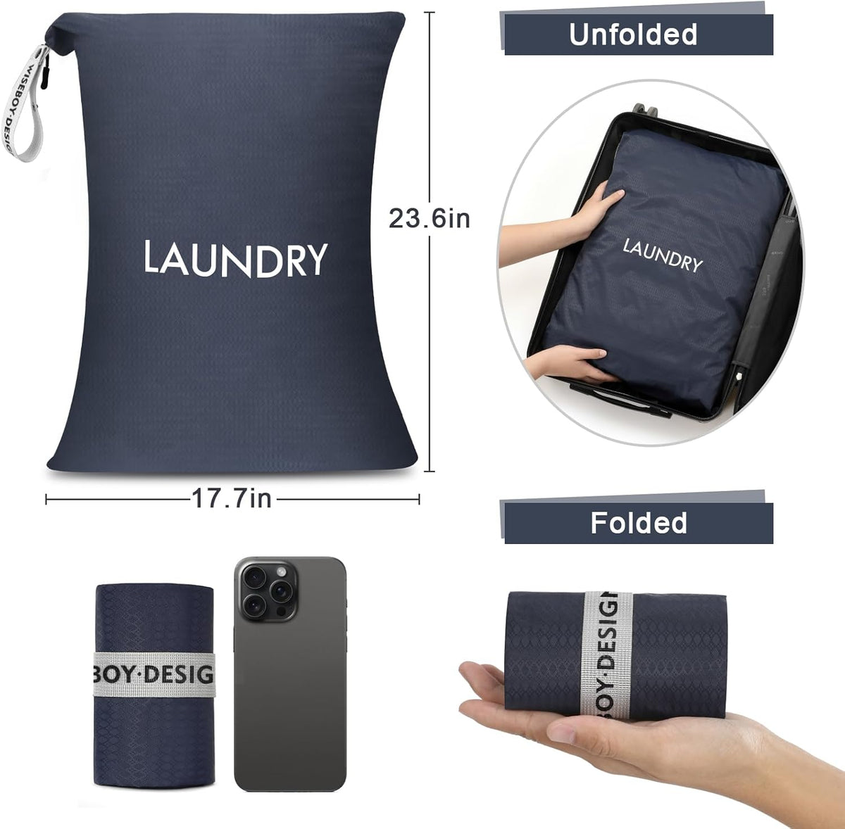 2 Pack Travel Laundry Bags for Dirty Clothes, Water-Resistant Nylon Wet Dry Bag with Zipper, Odor-Proof Washable Pouch for Gym, Swimming, College Dorm & Suitcase Organization
