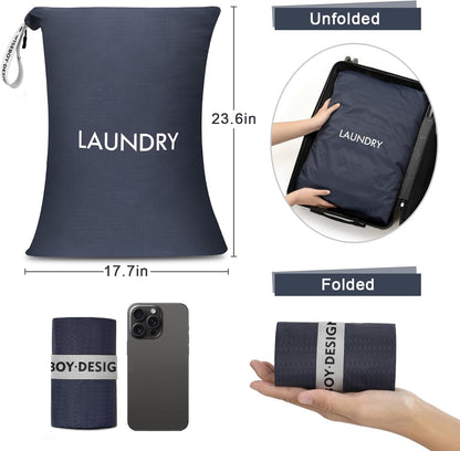 2 Pack Travel Laundry Bags for Dirty Clothes, Water-Resistant Nylon Wet Dry Bag with Zipper, Odor-Proof Washable Pouch for Gym, Swimming, College Dorm & Suitcase Organization