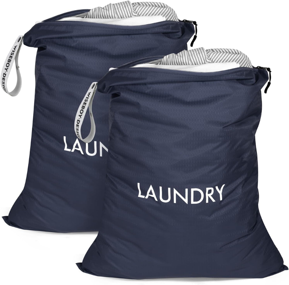 2 Pack Travel Laundry Bags for Dirty Clothes, Water-Resistant Nylon Wet Dry Bag with Zipper, Odor-Proof Washable Pouch for Gym, Swimming, College Dorm & Suitcase Organization