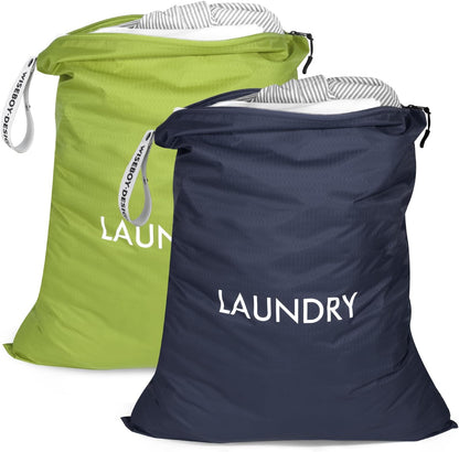 2 Pack Travel Laundry Bags for Dirty Clothes, Water-Resistant Nylon Wet Dry Bag with Zipper, Odor-Proof Washable Pouch for Gym, Swimming, College Dorm & Suitcase Organization