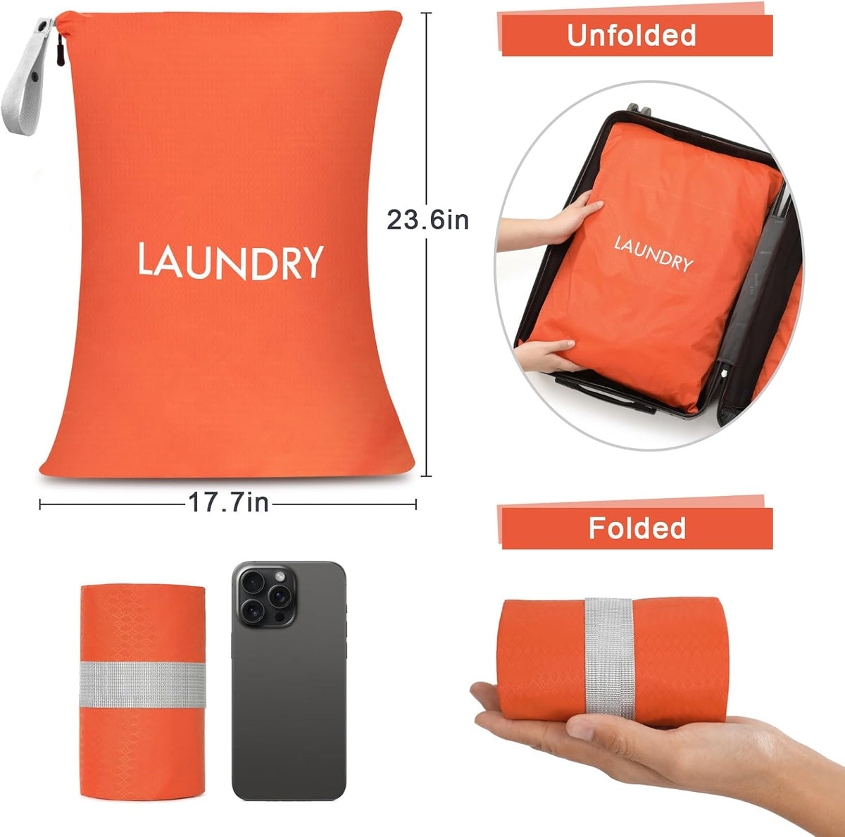 2 Pack Travel Laundry Bags for Dirty Clothes, Water-Resistant Nylon Wet Dry Bag with Zipper, Odor-Proof Washable Pouch for Gym, Swimming, College Dorm & Suitcase Organization