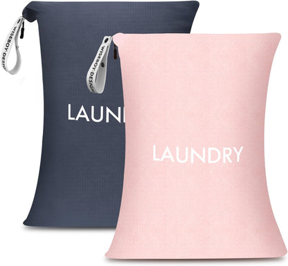 2 Pack Travel Laundry Bags for Dirty Clothes, Water-Resistant Nylon Wet Dry Bag with Zipper, Odor-Proof Washable Pouch for Gym, Swimming, College Dorm & Suitcase Organization