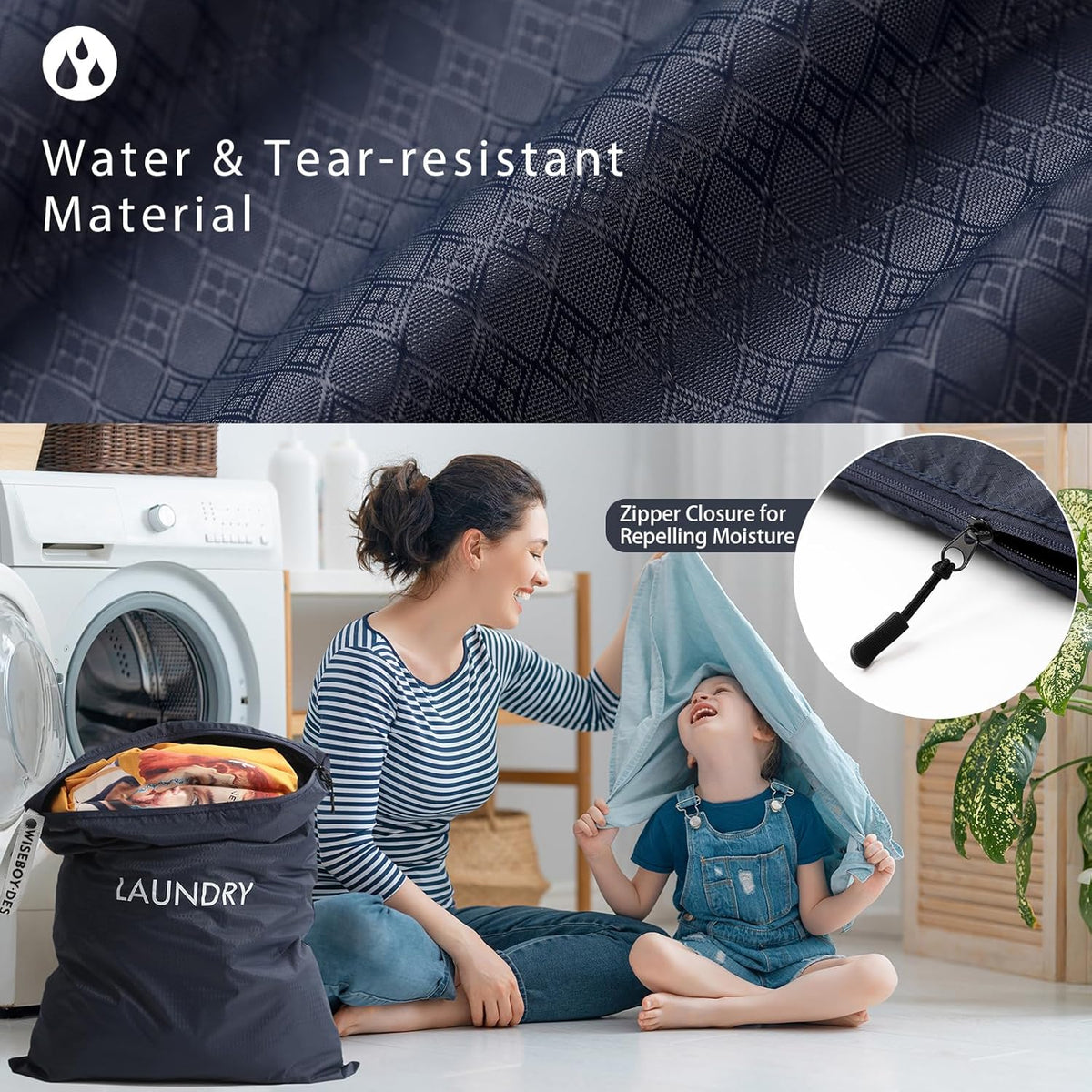 2 Pack Travel Laundry Bags for Dirty Clothes, Water-Resistant Nylon Wet Dry Bag with Zipper, Odor-Proof Washable Pouch for Gym, Swimming, College Dorm & Suitcase Organization