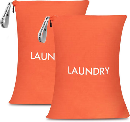 2 Pack Travel Laundry Bags for Dirty Clothes, Water-Resistant Nylon Wet Dry Bag with Zipper, Odor-Proof Washable Pouch for Gym, Swimming, College Dorm & Suitcase Organization