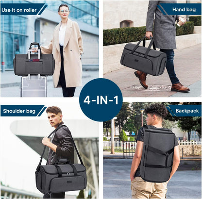 Garment Bags for Travel 58L Garment Bags Duffle Bag for Travel Convertible Carry On Garment Duffle Bag 4 in 1 Foldable Suit Bag with Shoes Compartment for Men Women Weekender，Dark Grey