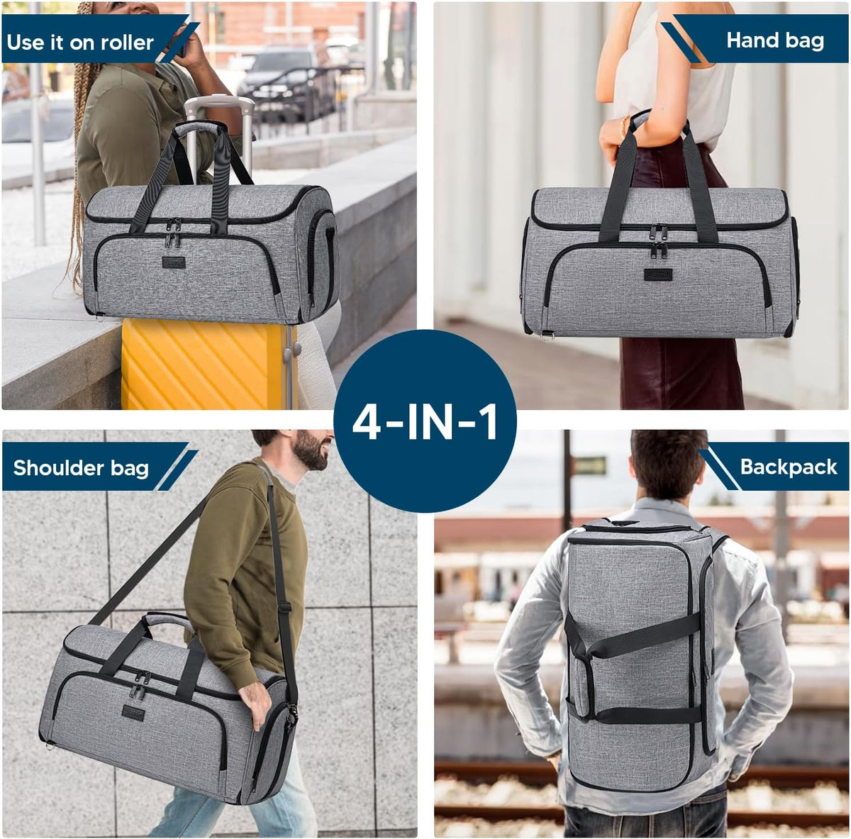 Garment Bags for Travel 58L Garment Bags Duffle Bag for Travel Convertible Carry On Garment Duffle Bag 4 in 1 Foldable Suit Bag with Shoes Compartment for Men Women Weekender，Dark Grey