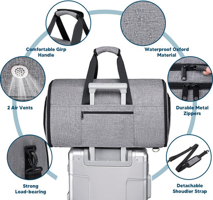 Garment Bags for Travel 58L Garment Bags Duffle Bag for Travel Convertible Carry On Garment Duffle Bag 4 in 1 Foldable Suit Bag with Shoes Compartment for Men Women Weekender，Dark Grey