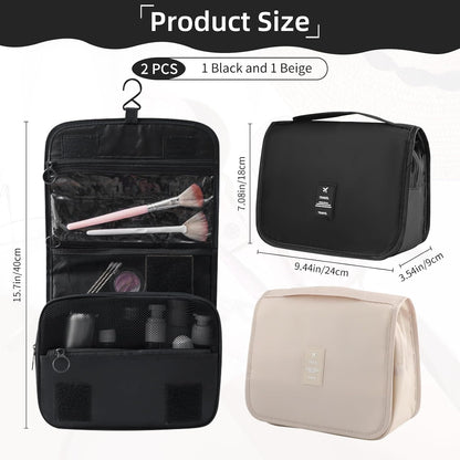 2Pcs Foldable Hanging Travel Toiletry Bag,Waterproof Portable Travel Bags, Multifunction Travel Makeup Cosmetic Bag Organizer with Hanging Hook (Pink Blue)