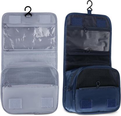 2Pcs Foldable Hanging Travel Toiletry Bag,Waterproof Portable Travel Bags, Multifunction Travel Makeup Cosmetic Bag Organizer with Hanging Hook (Pink Blue)