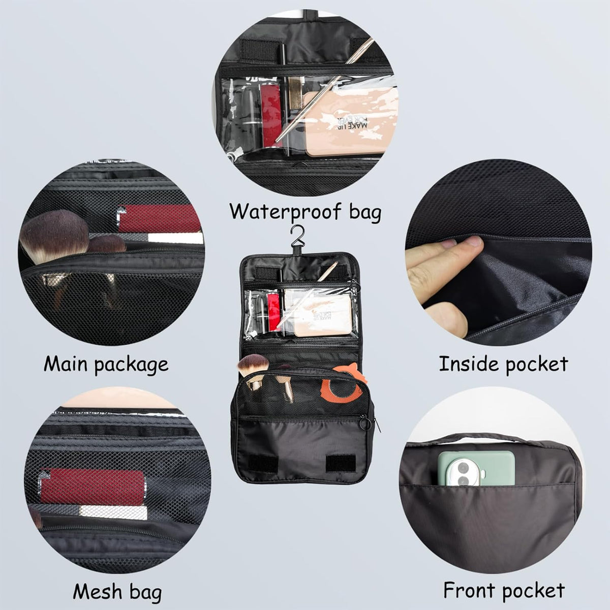 2Pcs Foldable Hanging Travel Toiletry Bag,Waterproof Portable Travel Bags, Multifunction Travel Makeup Cosmetic Bag Organizer with Hanging Hook (Pink Blue)