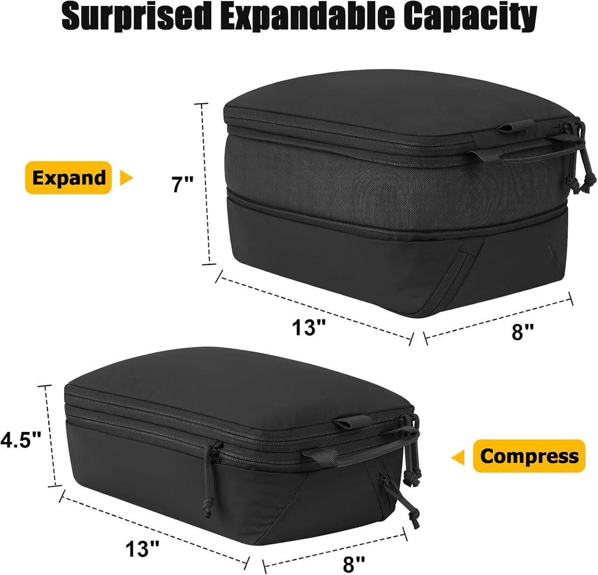 Compression Packing Cube for Travel, Luggage Organizers Packing Cubes for Carry On Suitcase, Compressible Expansion Dual Compartment Zipper Travel Organizer