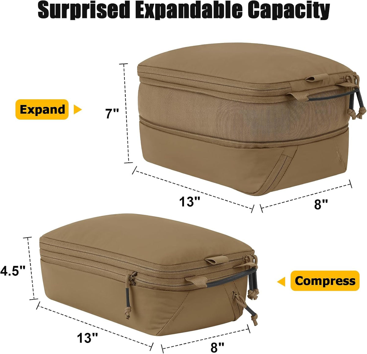 Compression Packing Cube for Travel, Luggage Organizers Packing Cubes for Carry On Suitcase, Compressible Expansion Dual Compartment Zipper Travel Organizer