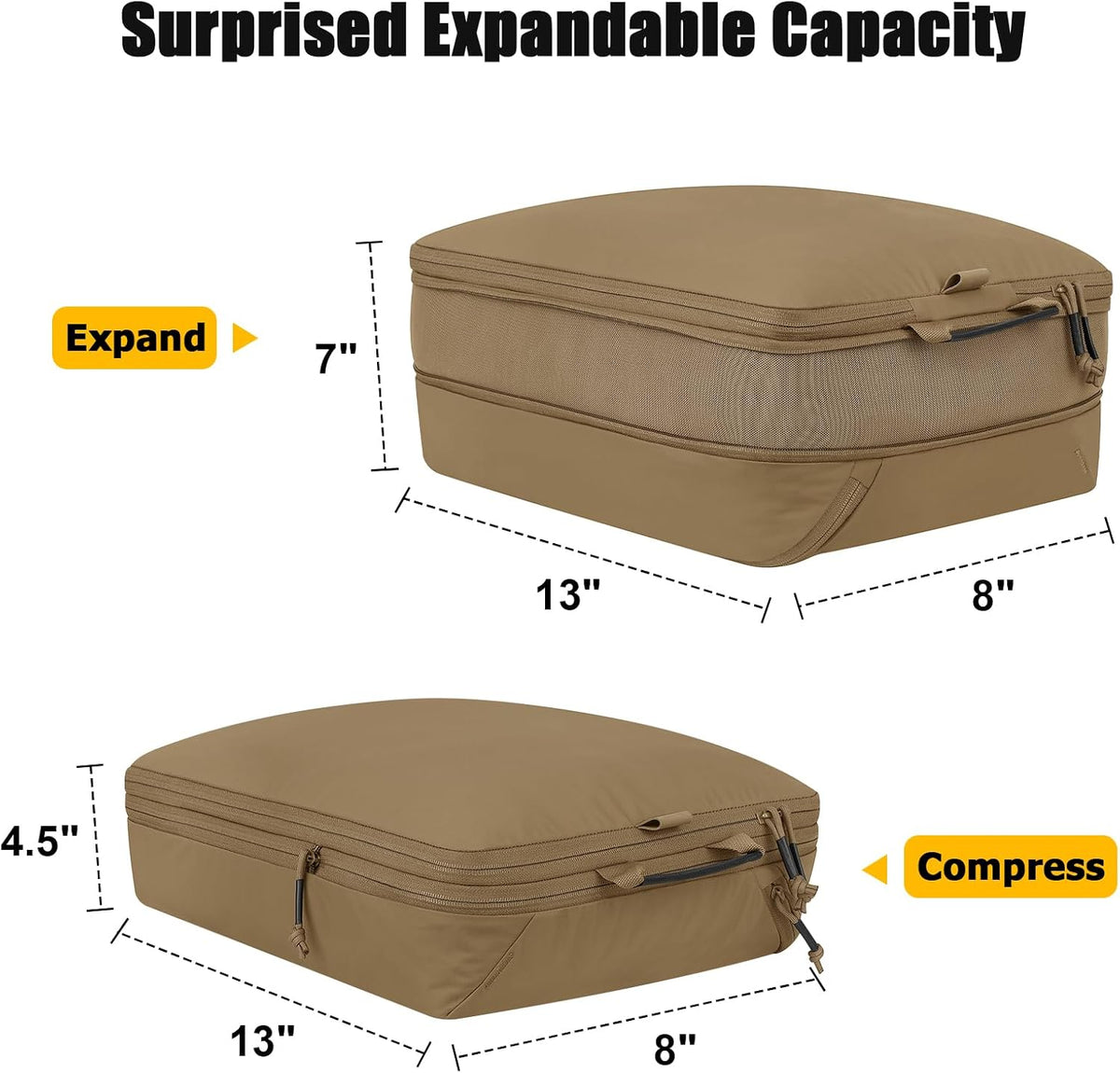 Compression Packing Cube for Travel, Luggage Organizers Packing Cubes for Carry On Suitcase, Compressible Expansion Dual Compartment Zipper Travel Organizer