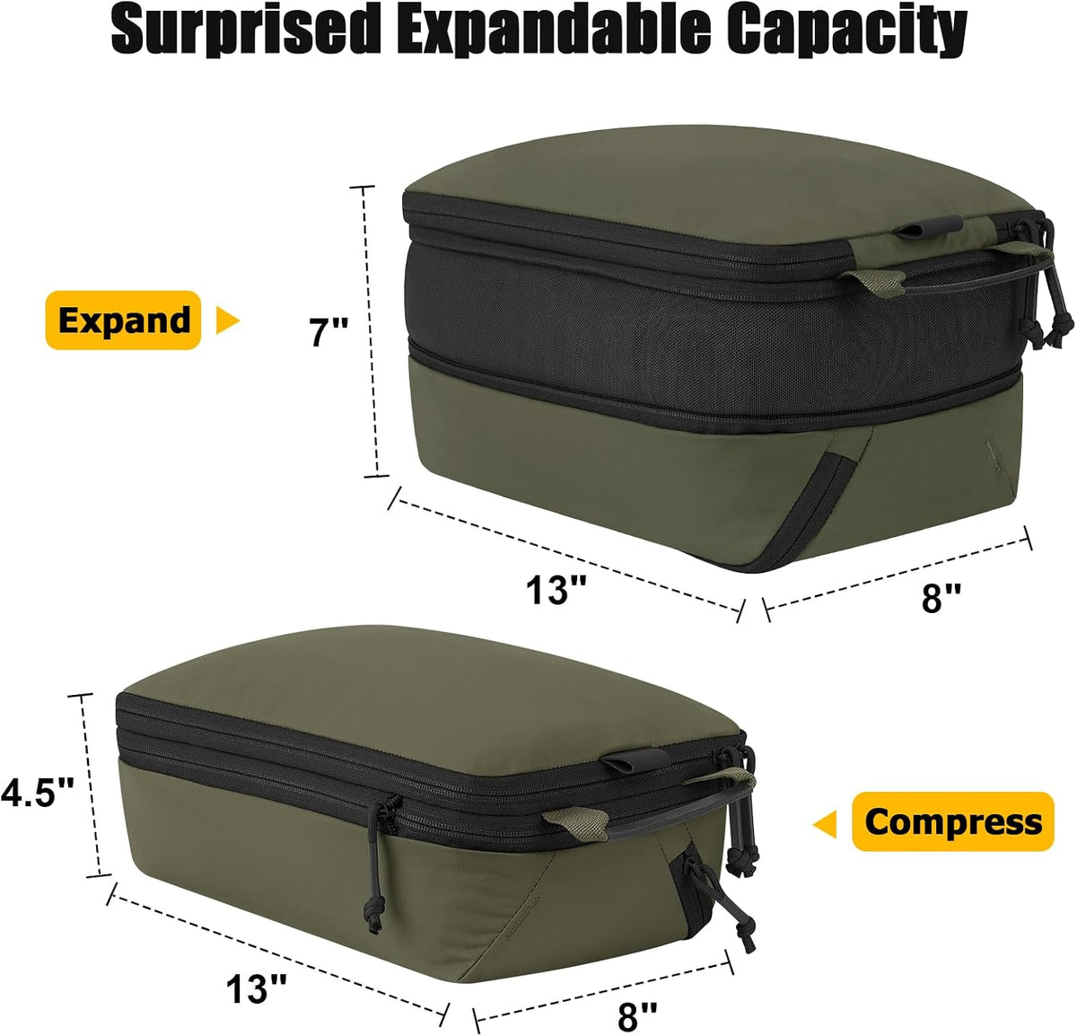 Compression Packing Cube for Travel, Luggage Organizers Packing Cubes for Carry On Suitcase, Compressible Expansion Dual Compartment Zipper Travel Organizer