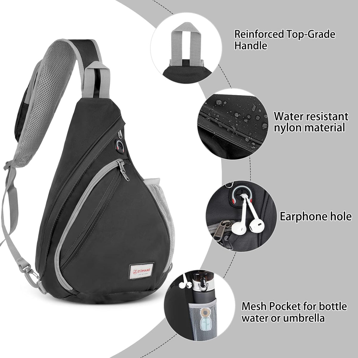 Sling Bag,Small Crossbody Sling Backpack,Water Resistant Shoulder Daypack for Travel,Anti Thief Chest Bag for Hiking(Black(New))
