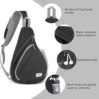 Sling Bag,Small Crossbody Sling Backpack,Water Resistant Shoulder Daypack for Travel,Anti Thief Chest Bag for Hiking(Black(New))